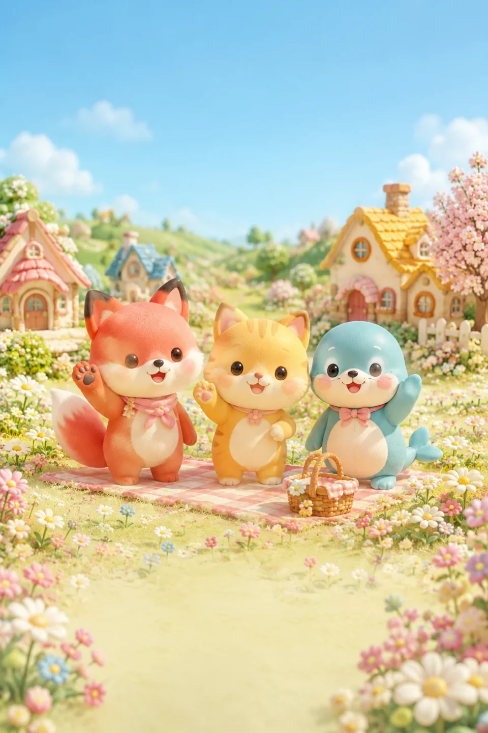 Lulu, Momo and Bubble in the flower village